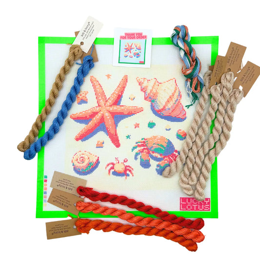 Seashells and Crabs Lucky Lotus Needlepoint