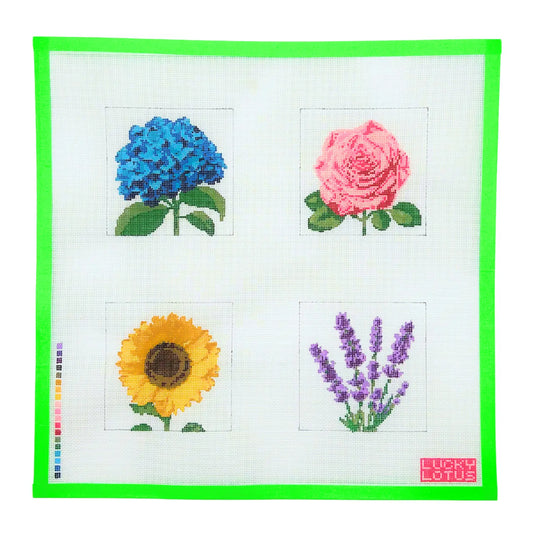 Summer Flowers Coaster Set Lucky Lotus Needlepoint