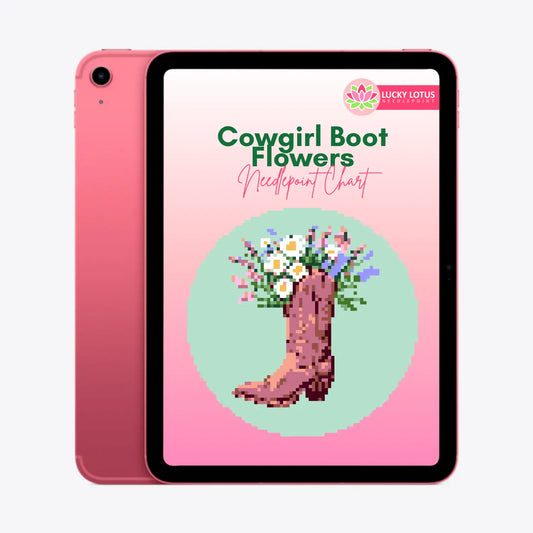 Cowgirl Boot Flowers Needlepoint Chart - Digital Download Lucky Lotus Needlepoint