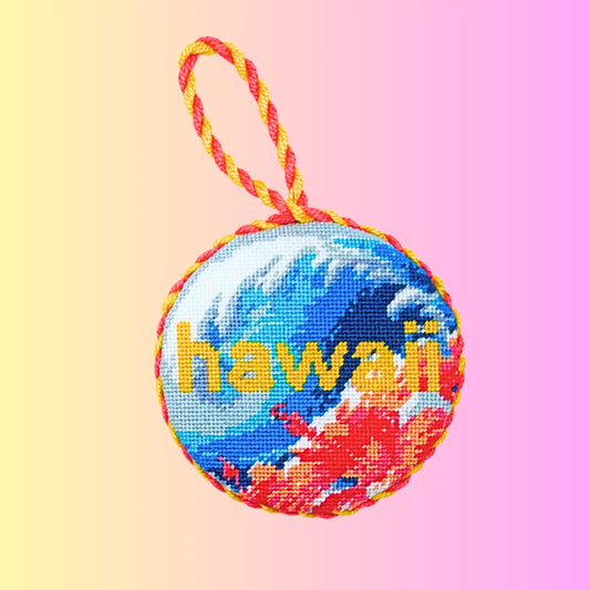 50 States Round | Hawaii HI Lucky Lotus Needlepoint