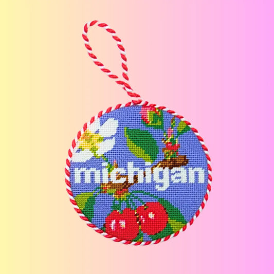 50 States Round | Michigan MI Lucky Lotus Needlepoint