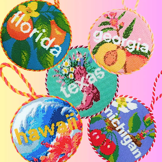 50 States Round | Florida FL Lucky Lotus Needlepoint