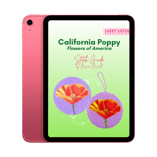 California Poppy Flower Needlepoint Stitch Guide by Jessica Driscoll - Digital Download