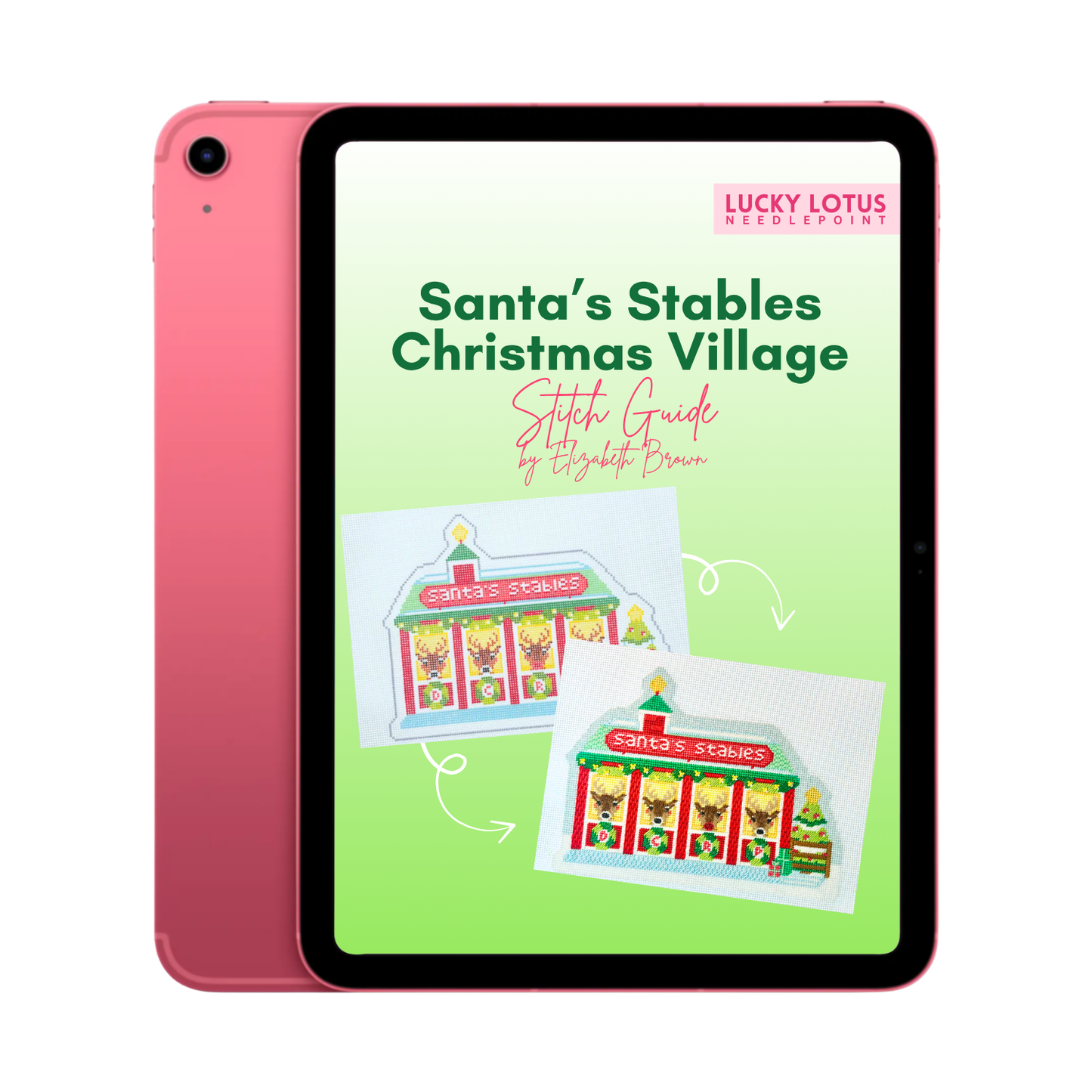 Santa's Stables Christmas Village Needlepoint Stitch Guide by Elizabeth Brown - Digital Download