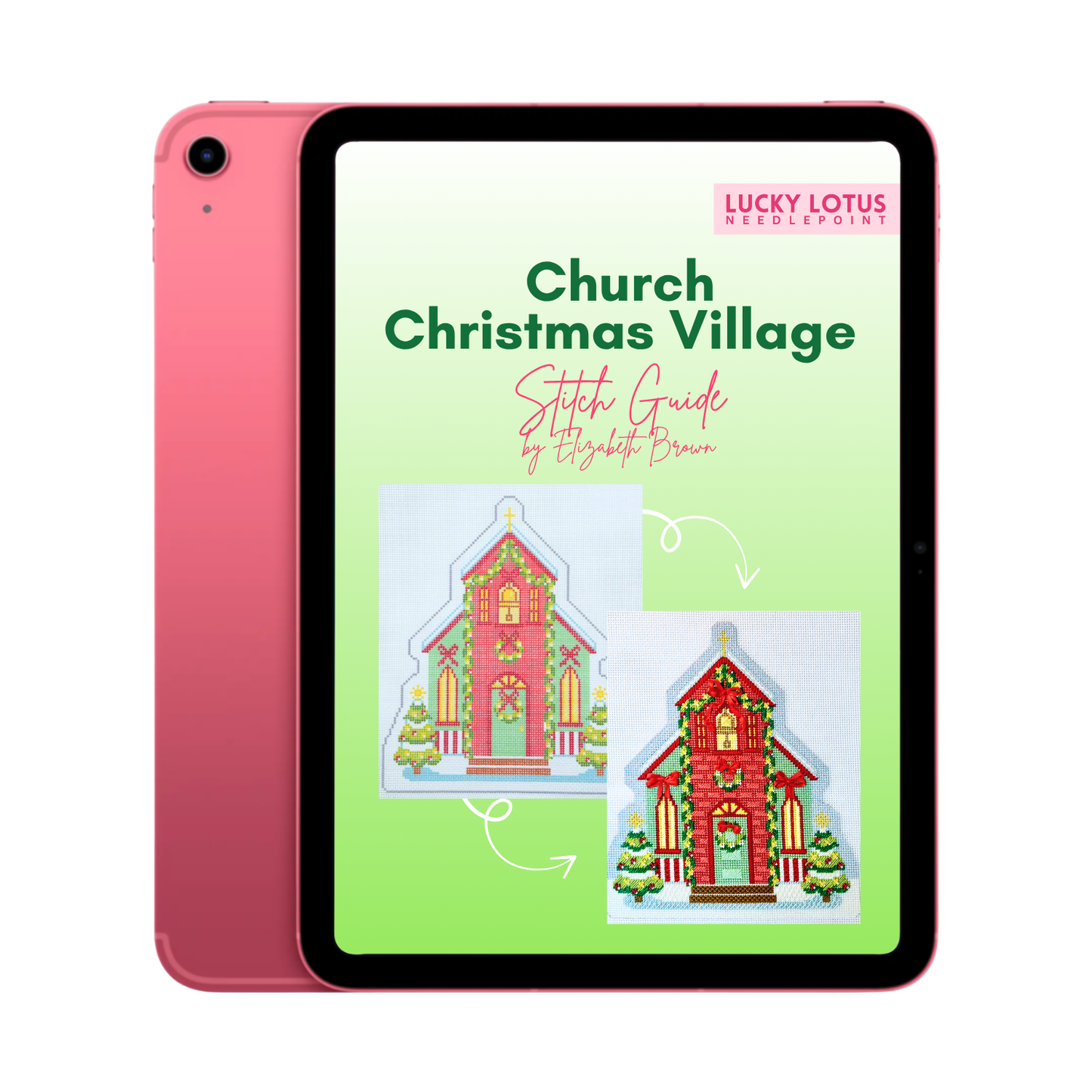 Church Christmas Village Needlepoint Stitch Guide by Elizabeth Brown - Digital Download
