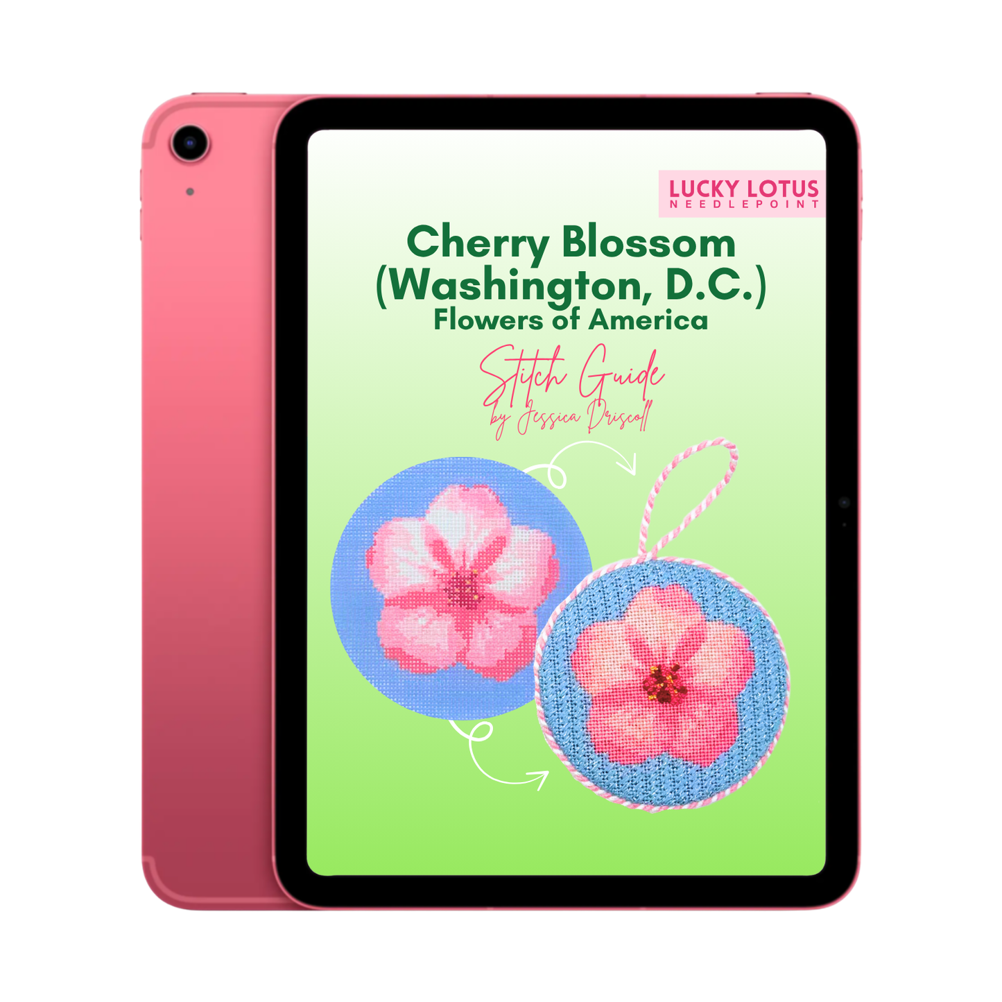 Cherry Blossom Flower Needlepoint Stitch Guide by Jessica Driscoll - Digital Download