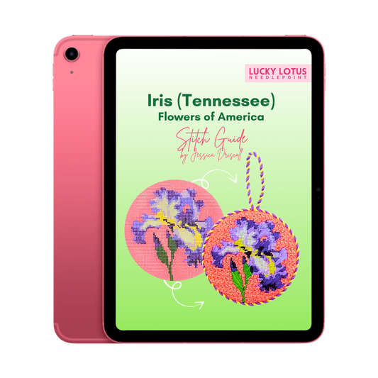 Iris Flower Needlepoint Stitch Guide by Jessica Driscoll - Digital Download