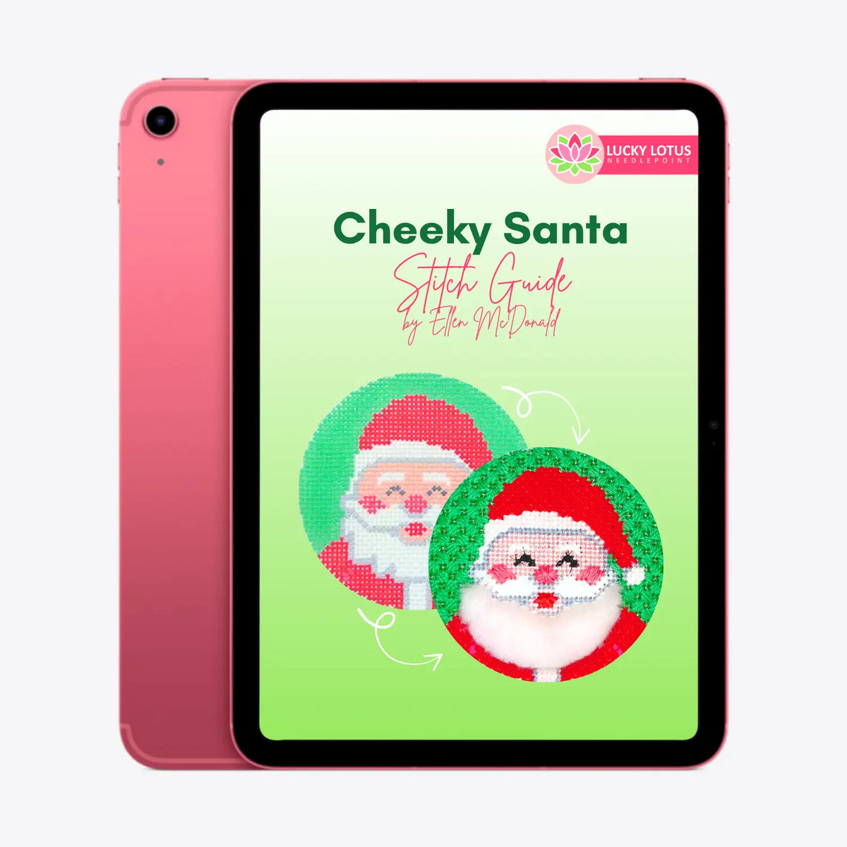 Cheeky Santa Stitch Guide by Ellen McDonald - Digital Download Lucky Lotus Needlepoint