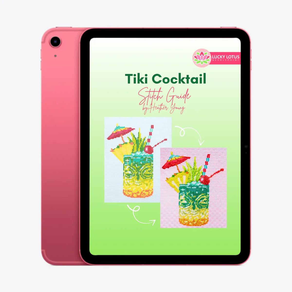 Tiki Cocktail Stitch Guide by Heather Young - Digital Download Lucky Lotus Needlepoint
