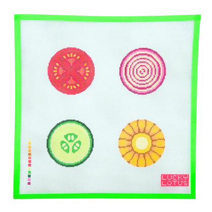 Assorted Veggies Coaster Set Lucky Lotus Needlepoint