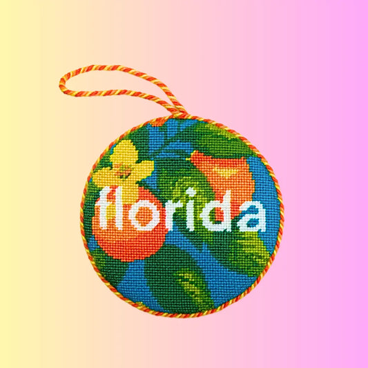 50 States Round | Florida FL Lucky Lotus Needlepoint