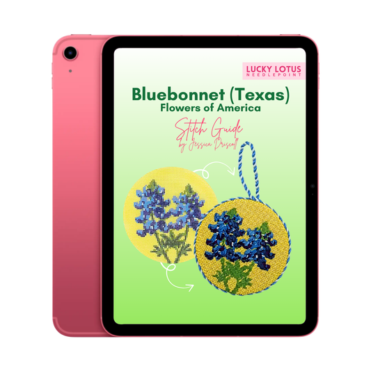 Bluebonnet Flower Needlepoint Stitch Guide by Jessica Driscoll - Digital Download