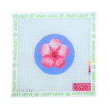 Cherry Blossom flower needlepoint canvas with pink blossom on a blue background by Lucky Lotus Needlepoint