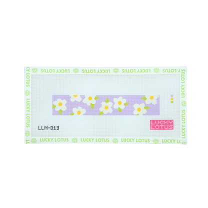 Floral needlepoint canvas featuring white daisies with yellow centers on a lavender background