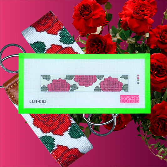 Roses needlepoint canvas key fob by Lucky Lotus Needlepoint