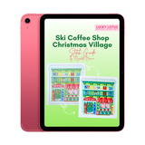 iPad containing the Ski Coffee Shop Christmas Village Needlepoint Stitch Guide by Lucky Lotus Needlepoint and Elizabeth Brown