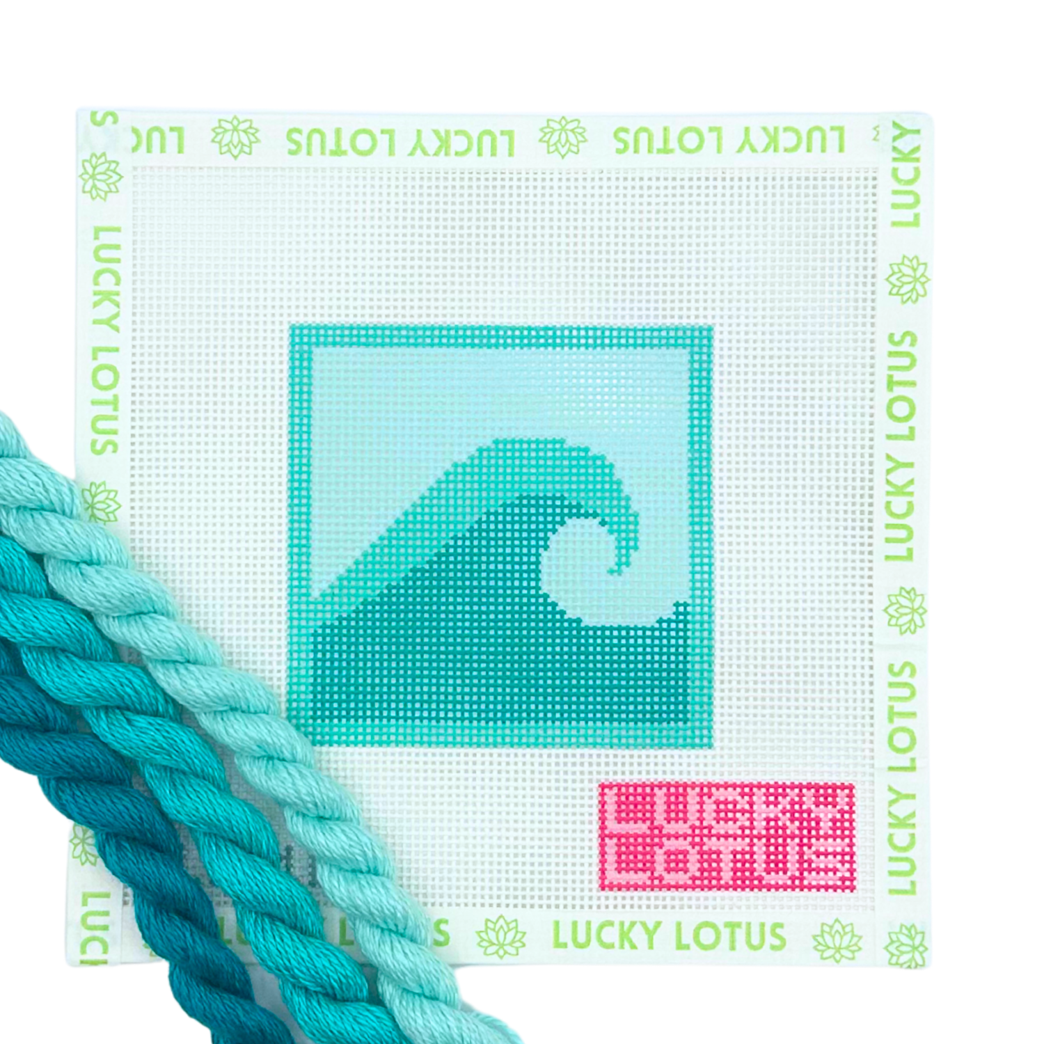 Hand-painted crab needlepoint canvas for the Lucky Lotus Wave Beginner Needlepoint Kit.
