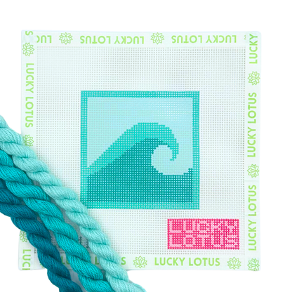 Hand-painted crab needlepoint canvas for the Lucky Lotus Wave Beginner Needlepoint Kit.