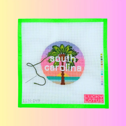 50 States Round | South Carolina SC Lucky Lotus Needlepoint